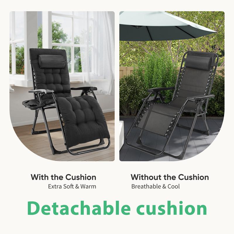 Adjustable Zero Gravity Soft Cushion Recliner, Outdoor Folding Chair, Double Elastic Strap Design, Removable Seat Cushion And Headrest, Suitable For Gardens And Camping.
