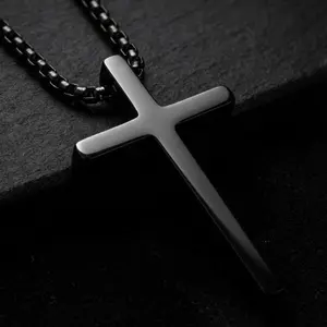 【Father's Day Gift】Stainless Steel Cross Necklace for Men and Women (Unisex), Mens Necklaces with 2.5mm Cross Chain Black Stainless Steel Cross Necklace men's jewelry