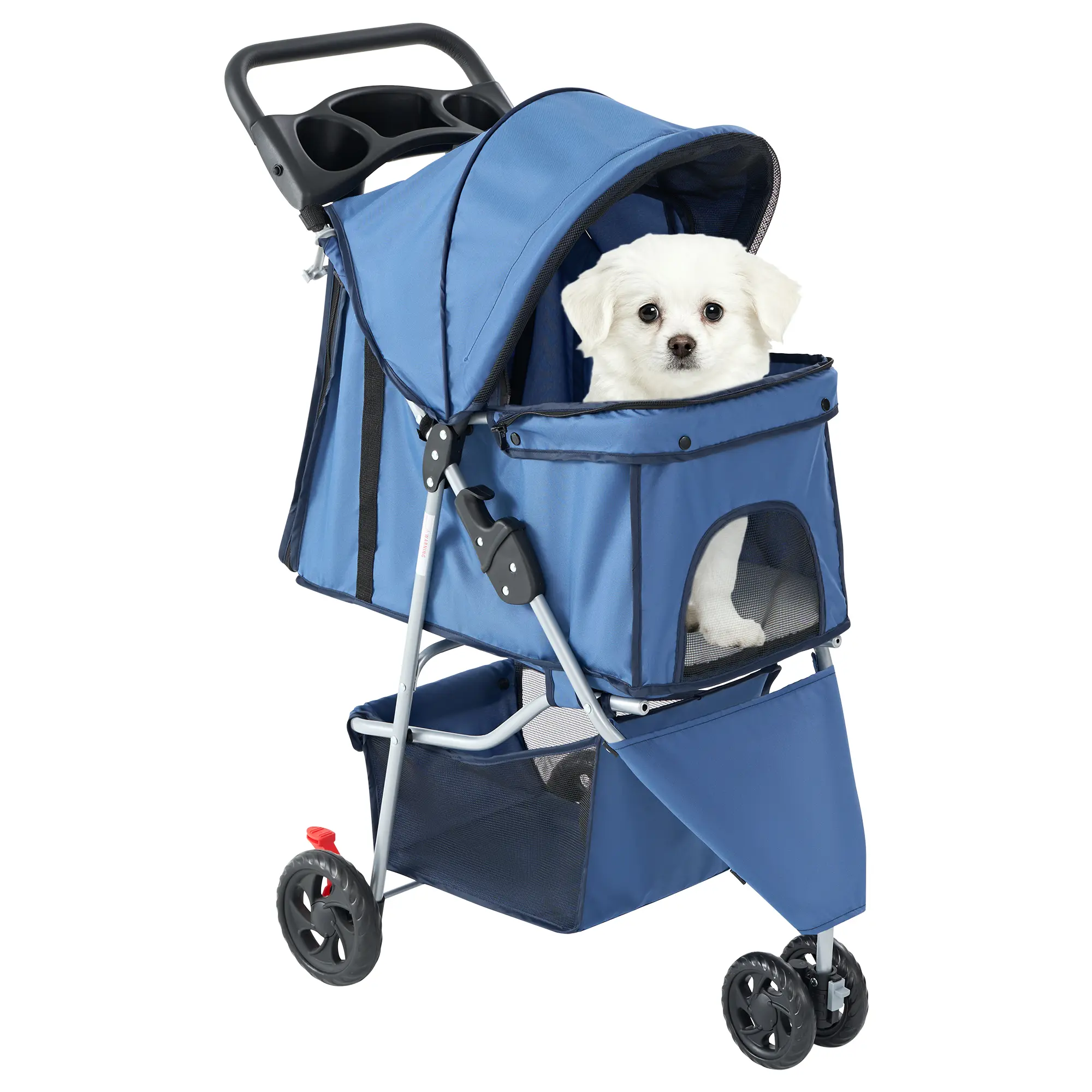 Sweetcrispy 3-Wheel Pet Stroller for Small/Medium Dogs & Cats, Oxford Fabric & Breathable Mesh Carrier, 11 lbs Lightweight Metal Frame, Waterproof Easy-Folding Design, Storage Basket, Cup Holder Ready, Carrier Bag for Daily Walks, Foldable
