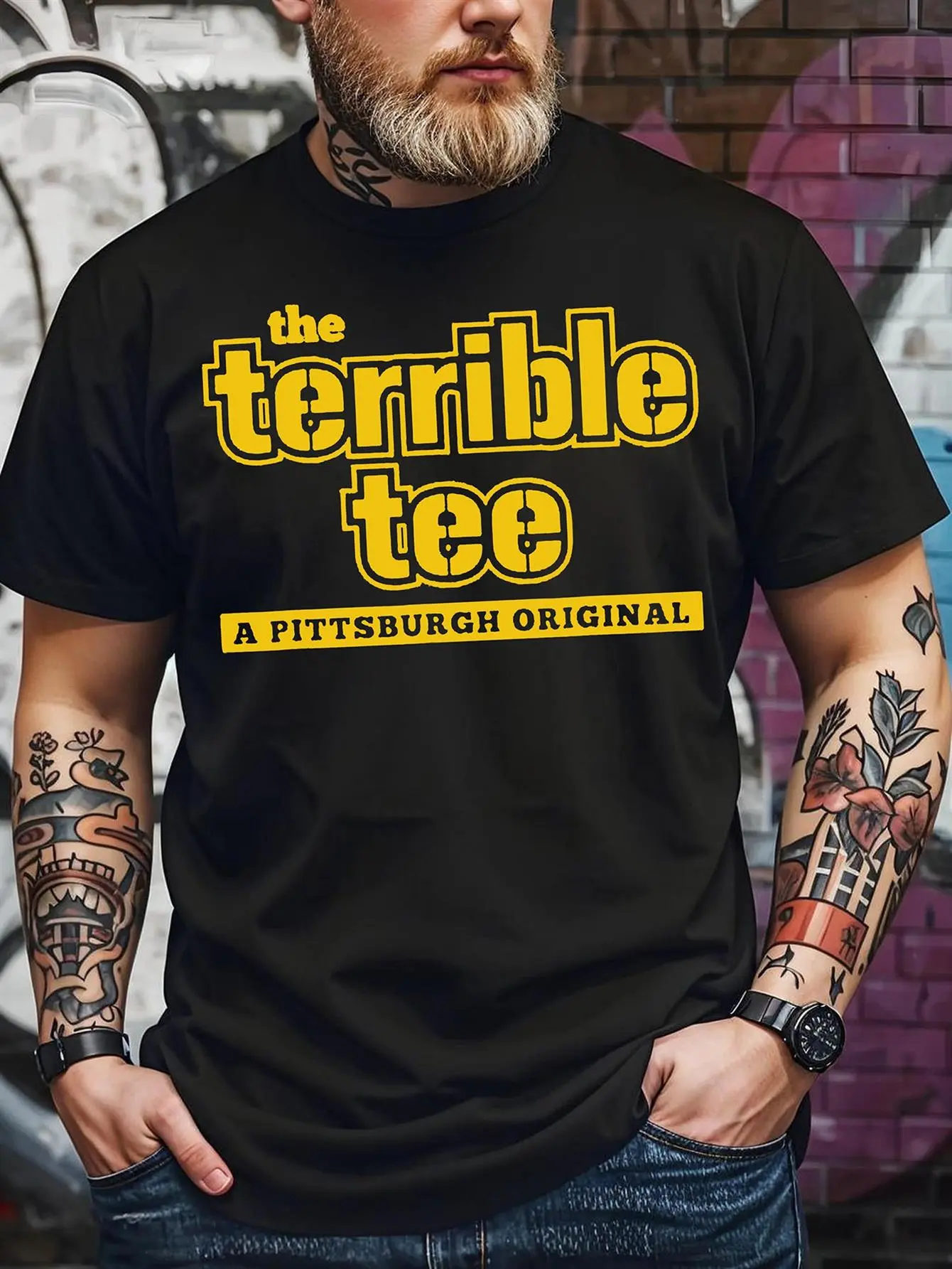 Men's Pittsburgh Football Team Logo T-Shirt -  Cotton Casual Short Sleeve Round Neck Tee with Iconic Mascot & Football Design, All-Season Fit for Fans, Holiday Gift, PLUS SIZE