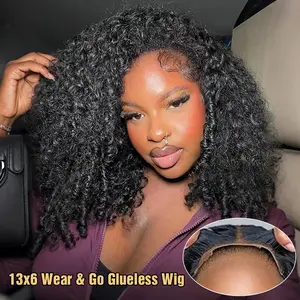 13x6 Glueless Wigs Human Hair Ready To Wear Pre Plucked Burmese Curly 13x6 HD Lace Frontal Wig For Black Women 200% Density