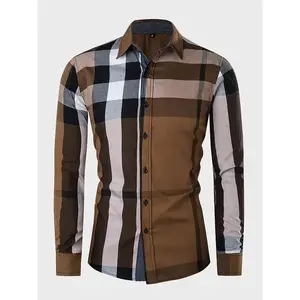 Men's Classic Plaid Button- Shirt - Durable 100% Cotton, Long Sleeve with Chest Pocket, Machine Washable - Perfect for Outdoor & Casual Wear, Casual Buttondown|   Classic Plaid Shirt|   Buttoned Placket
