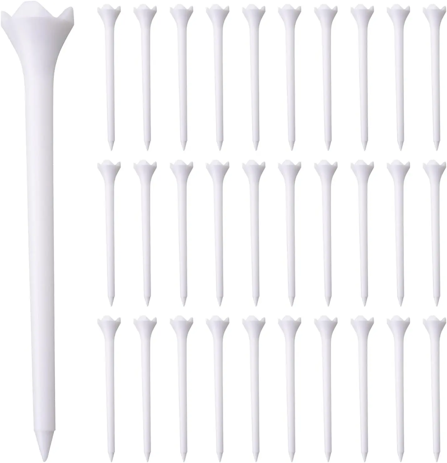 Plastic Golf Tees, White, 30 or 100 Pack, Golf Tees 3 1/4 Inch
