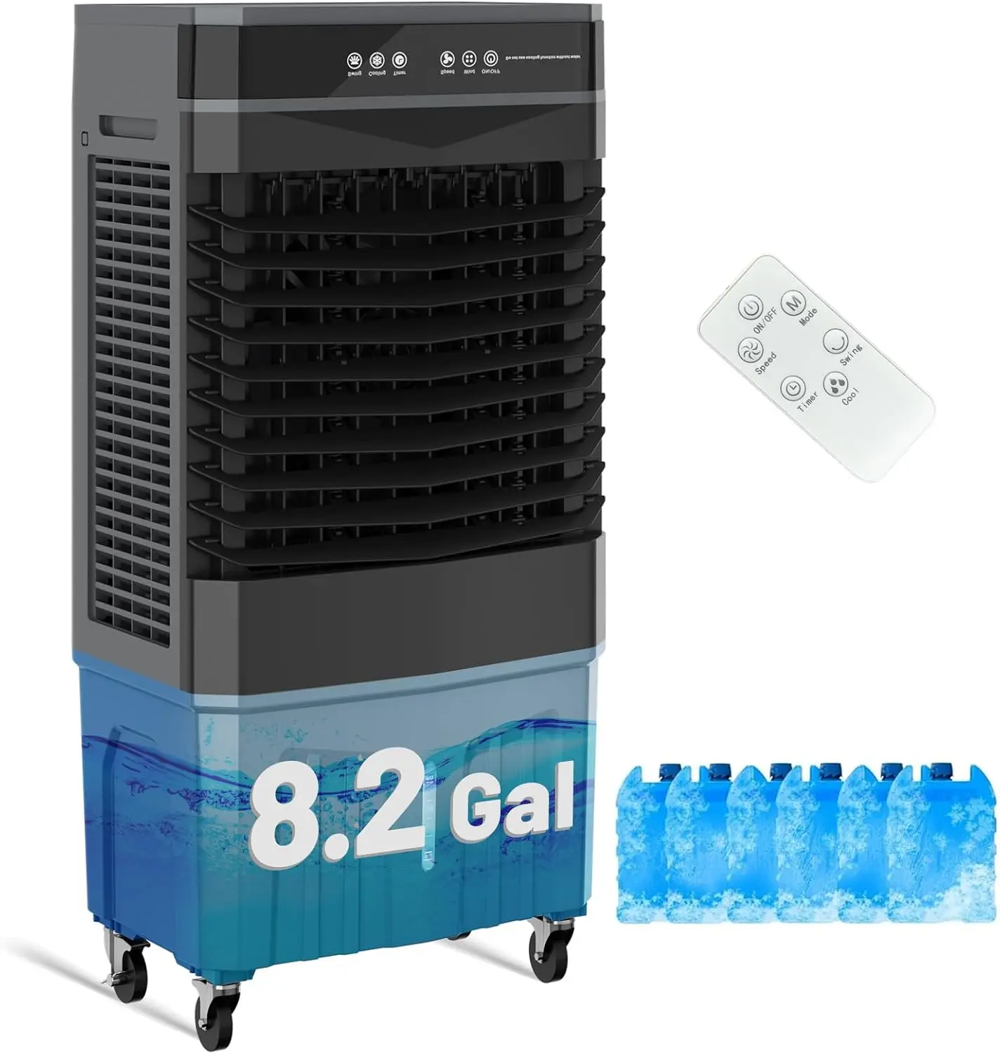 VCJ ZHL-5505GL 2800 CFM Evaporative Air Cooler with Remote, 8.2 Gal Portable Swamp Cooler with 12H Timer, 3 Speeds, Rolling Casters, Portable Air Cooler for Indoor Outdoor Garage Bedroom
