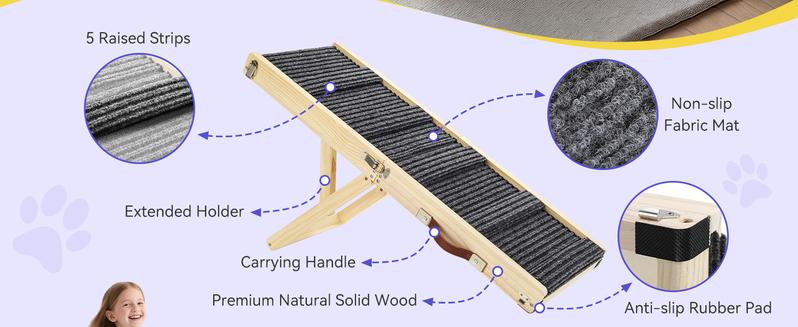 2026 Upgraded Dog Ramp for Couch, Foldable Small Dog Ramp for Low Bed, 4 Adjustable Height from 13'' to 21", Portable Stable Pet Steps with Non-Slip Pad, Pet Ramps Use for Sofa Couch Stairs