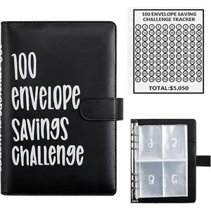 100 Envelopes Money Saving Challenge, 100 Envelope Challenge Binder, Easy and Fun Way to Save $5,050, Savings Challenges Budget Book Binder with Cash Envelopes for Office,Home,School (Black)