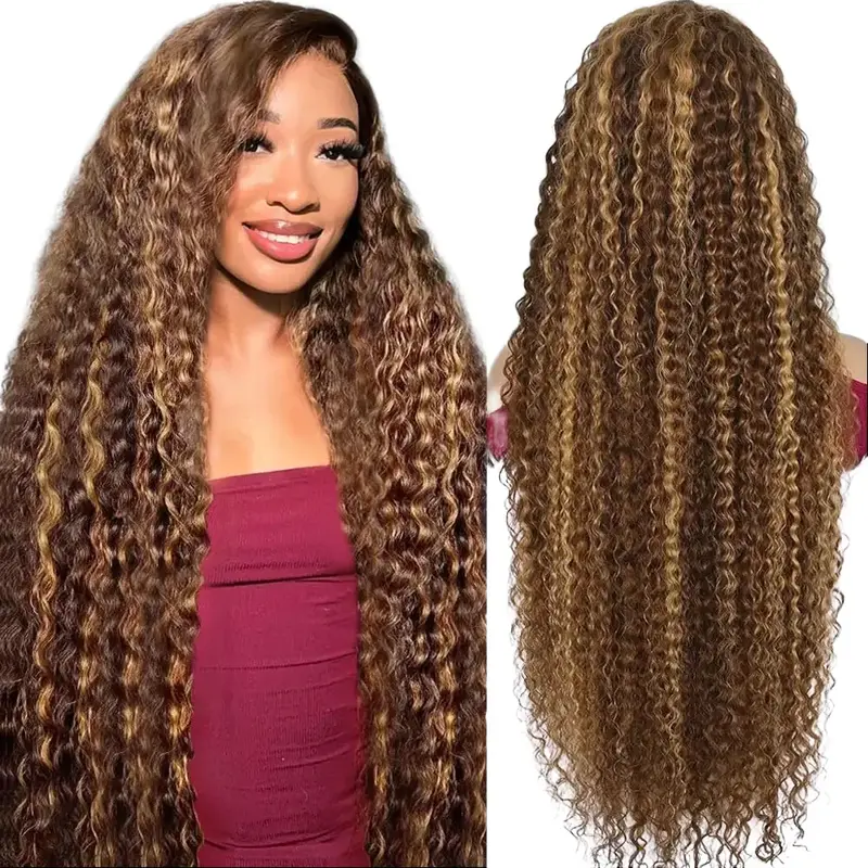 Highlight Ombre Lace Front Wig Human Hair 13x6 HD Honey Blonde 4/27 Deep Wave Lace Frontal Wigs Glueless Wigs Human Hair