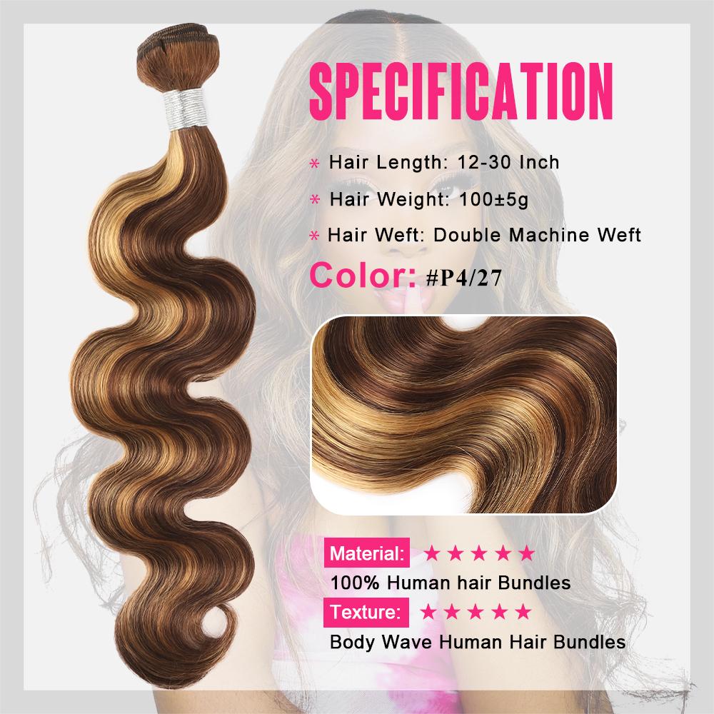 P4/27 Body Wave Bundles Human Hair Ombre Brown Highlight Human Hair Bundles for Sew In Colored Quick Weave HairStyles SpringStatements P4/27 Body Wave Bundles Human Hair Ombre Brown Highlight Human Hair Bundles for Sew In Colored Quick Weave HairStyles SpringStatements