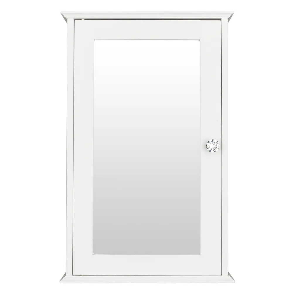 Karl Home White Wood MDF Lockable Wall-Mounted Single Door Mirror Cabinet - Indoor Bathroom Wall Cabinet with Magnetic Secure Lock, Small-Space Fit, Shelf for Tidy Toiletries Storage