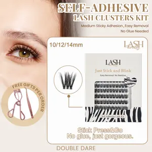 Lashterally Double Dare Self-adhesive Lash Clusters Kit No Glue Needed Easy Apply & Removal Thick Vloumn Eyelash Clusters 10mm/12mm/14mm Clusteres 24-Hour Secure Hold  Makeup Cosmetic