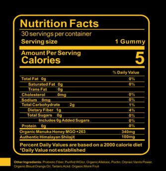 Haressen Himalayan Shilajit Gummies with Ashwagandha Gokshura Fulvic Acid 85 Trace Minerals No Added Sugar 30 Gummies for Men Women Authentic Pure Health-Conscious Edible Supplement