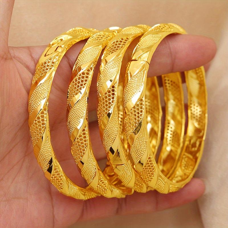 24K Elegant Gold Plated Open Bangle Bracelet Set,Classic Vintage Style,Jewellery Accessories,Perfect for Daily Wear,Special Occasions,All Season Fashion Jewelry bracelet stack bracelets for women,valentines gifts for gf