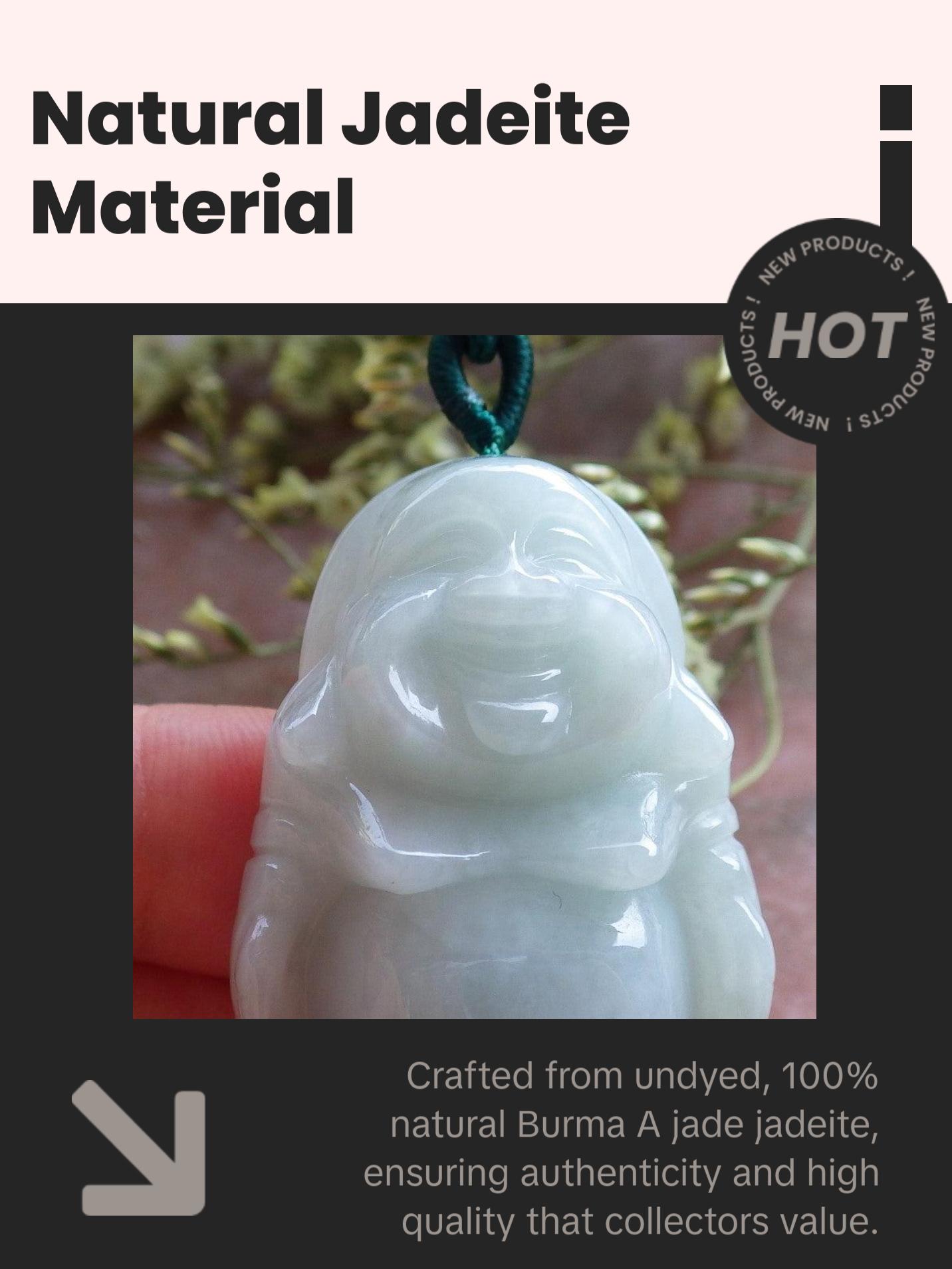 Certified Hand Carved Green Natural Myanmar Burma A Jade Jadeite Buddha God Lucky Amulet Pendant Necklace