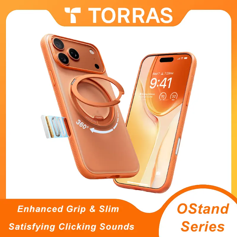 TORRAS OStand Fitness 360° Rotating Magnetic Stand for iPhone 17/16/15 Pro Max Casing - MagSafe Compatible, Military-Grade Protection, Enhanced Grip, Slim Design for Smartphone, Cellphone, Handheld Devices, Cover, Accessories