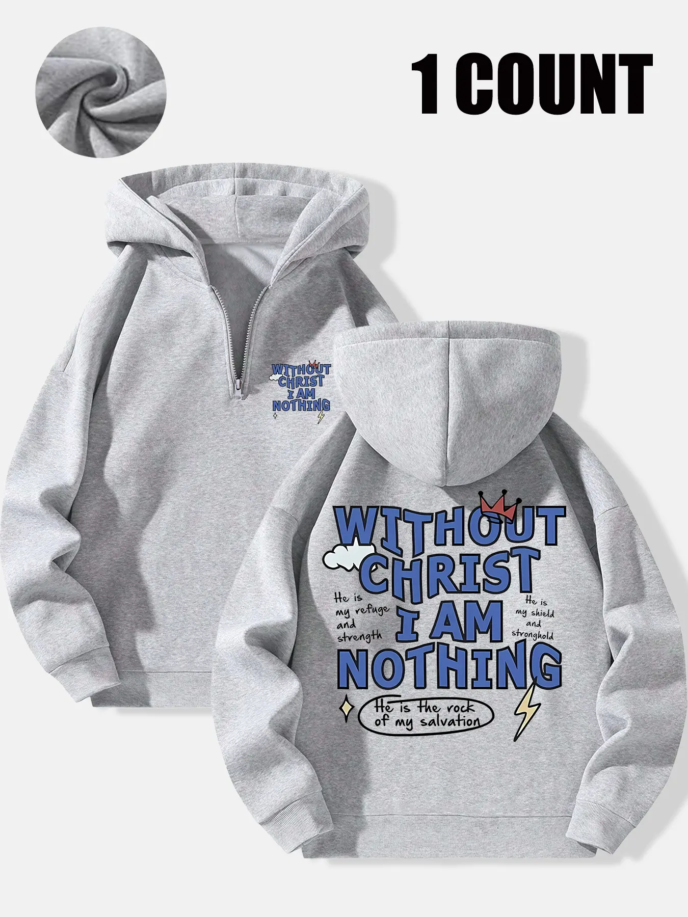 Men's Half-Zip Hoodie, Casual Loose-Fit Graphic Hooded Pullover Sweatshirt, Perfect for Daily Wear, Comfortable Knitted Fabric, Ideal for Fall & Winter, Casual Streetwear Hoodie