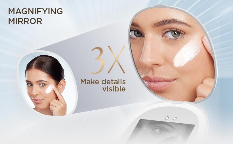 DayIn UV Mirror for Sunscreen Test with UV Camera, Sun Protection Visualization Travel Makeup Mirror with LED Light and 3X Magnification Pocket Mirror