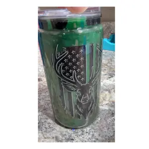 Deer Hunter Green 16 Acrylic Tumbler with American Flag Design and Deer Silhouette for Drinkware - Bottle