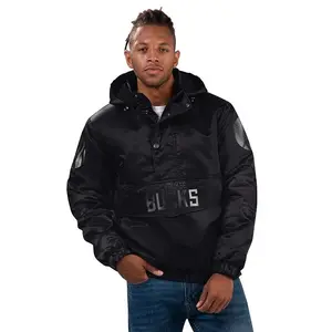 Starter Force Play Black Milwaukee Bucks 1/2 Snap Hooded Pullover Jacket
