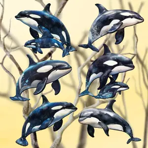 Designocracy 8090102C-S6 2 x 2 x 0.25 in. Majestic Orcas Holiday Wooden Clip-on Ornaments, Set of 6