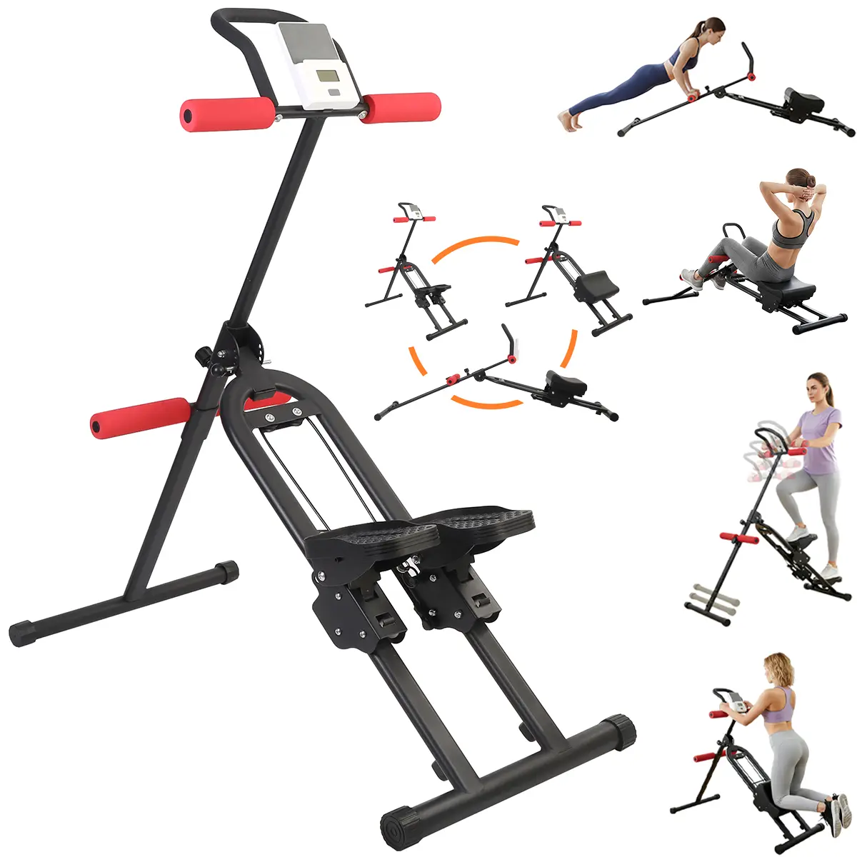 Adjustable Abdominal Core Trainer, Foldable & Compact Exercise Machine with LCD Display for Home Gym Ab Crunch Workouts, Foldable Ab Crunch, Adjustable Ab Trainer
