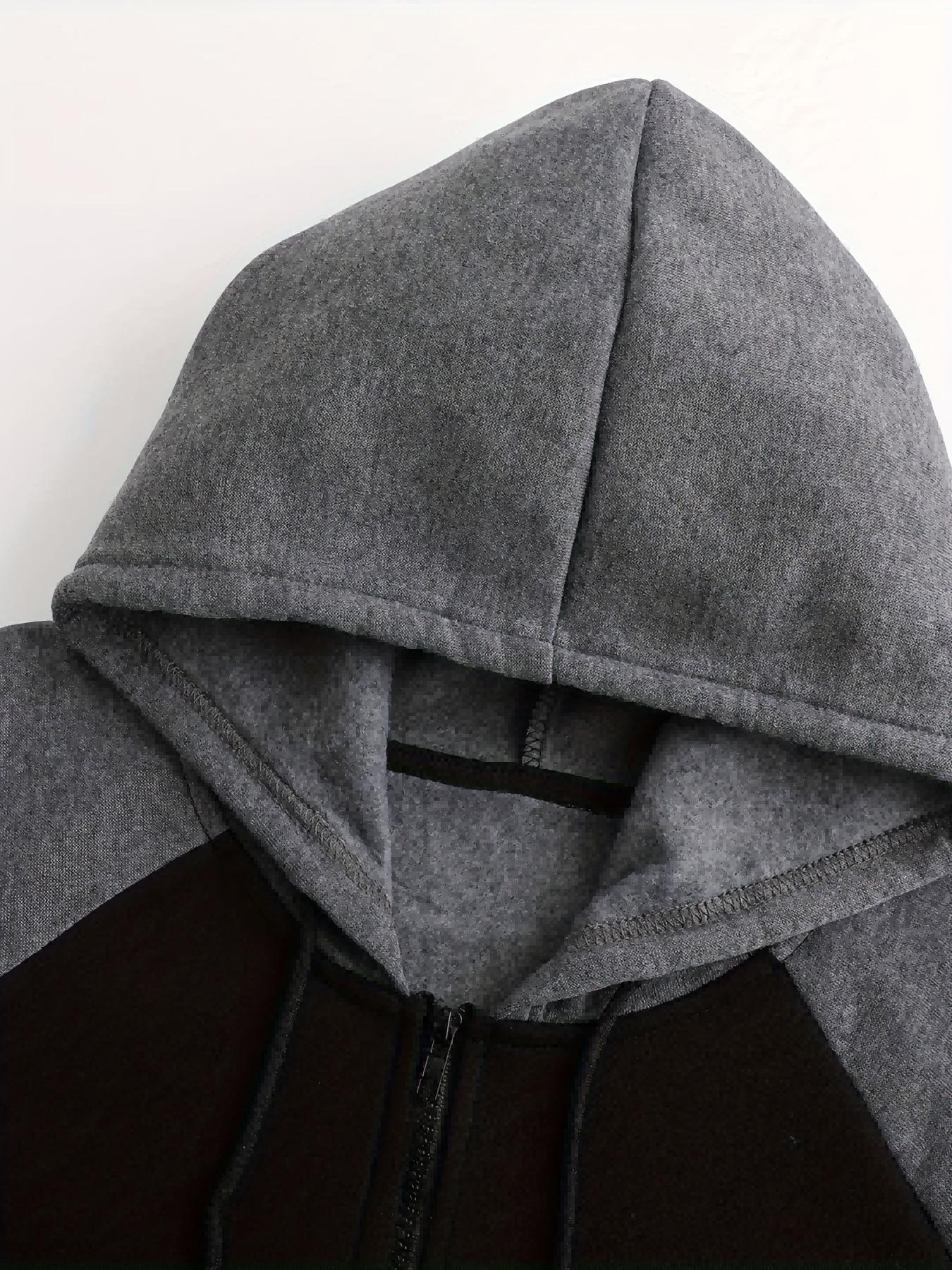 Fashionable Men's Color Block Hooded Sports Set – Zippered 2-Piece Casual Sportswear, Suitable for Everyday Wear