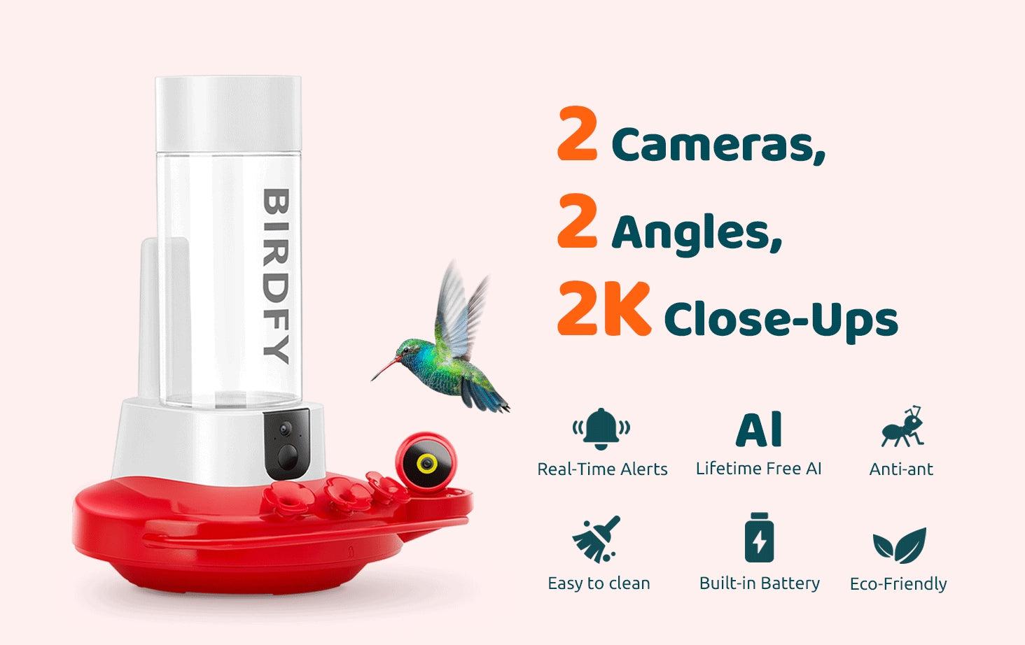 Birdfy Hum Feeder Duo with Dual Camera - 2K High-Resolution Cameras for Hummingbird Behavior and Appearance
