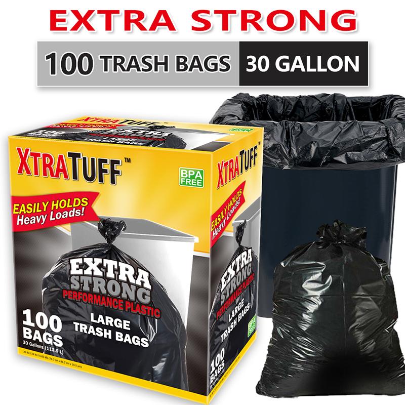 Xtratuff Trash Bags 30 Gallon Black Large Trash Bag Garbage Bags Heavy Duty 100 Count BPA FREE Strong Rubbish Bag drawstring