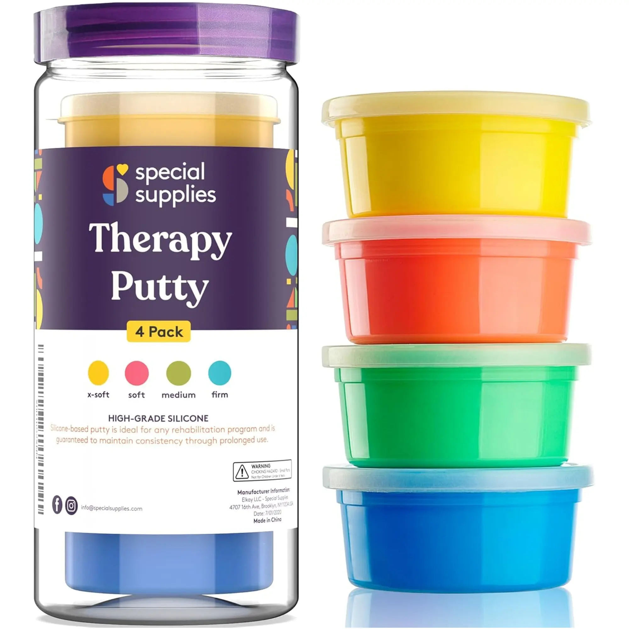 Special Supplies Therapy Putty for Teens and Adults - 4 Pack, 3 oz Each, Soft Silicone for Stress Relief & Hand Strength, Occupational Rehabilitation, Non-Toxic, Fun Colors