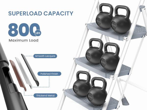 Sweet Furniture S - Step Ladder, Foldable Stool with Wide Pedal, Cushioned Handle, 800lbs Capacity for Home Kitchen and Outdoor, Black