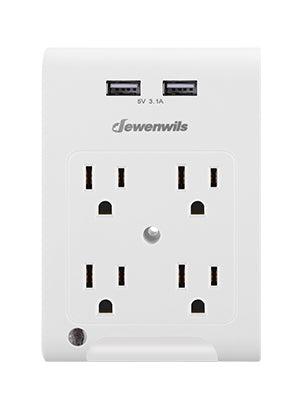 DEWENWILS 4-Outlet Outlet Extender with 2 USB Ports, Wall Outlet Adapter, Light Sensor Night Light, 1080 Joules Surge Protector-HOU402D