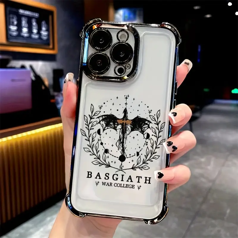 Hot Dragon Fourth Wings Pattern Four Corner Anti-Fall Phone Case Transparent Electroplated Protective Cover for IPhone 16 Pro Max 15 Plus 14 13 12 11 E