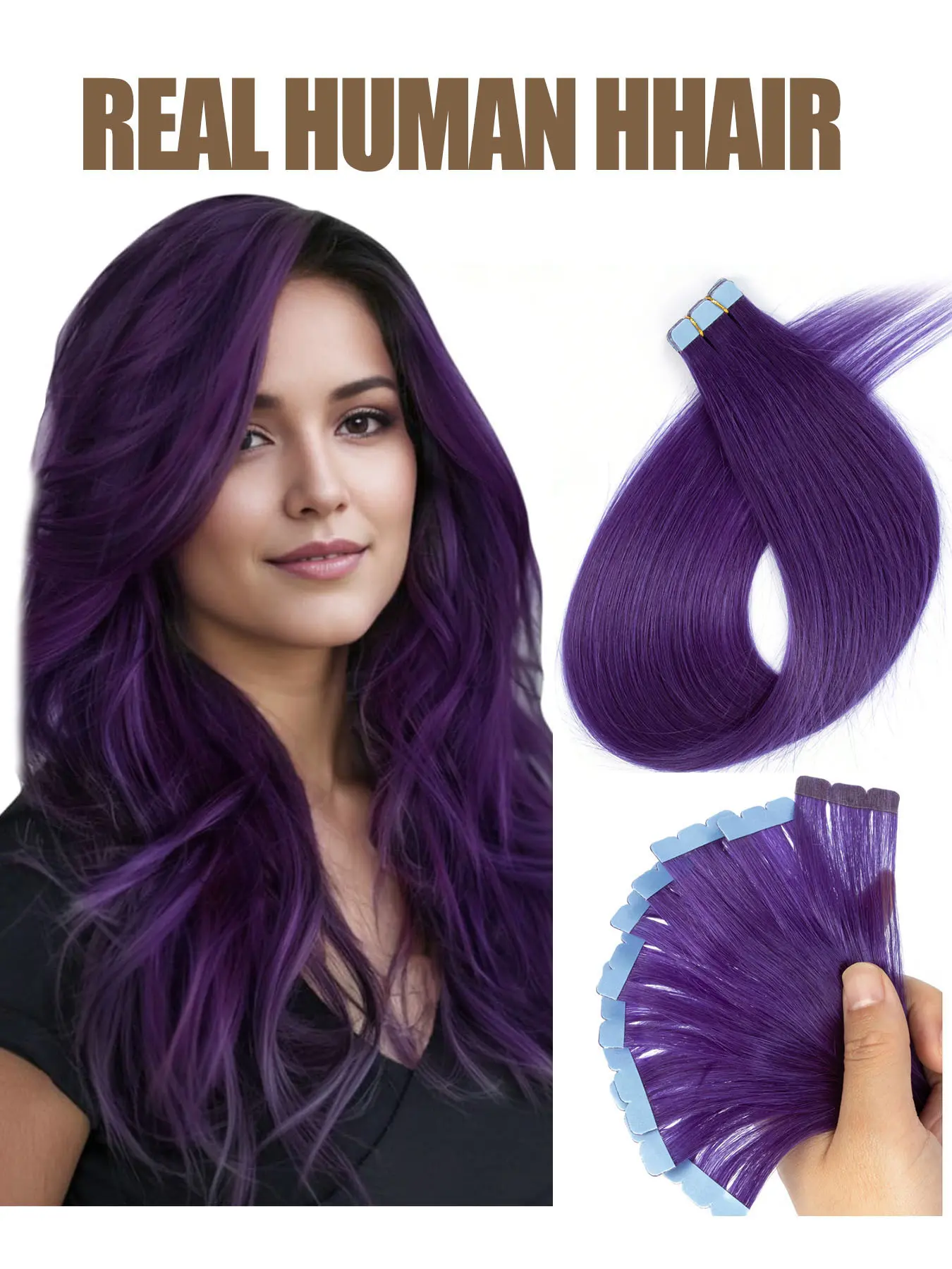 10Pcs a Pack Mini Tape in Hair Extensions Human Hair For Women Real Human Hair Invisible Tapes in Extensions Mini Straight Remy Hair Extensions Highlight Colorful Human Hair Purple Green Blue Red Greyadd volume and length for Halloween Christmas Party