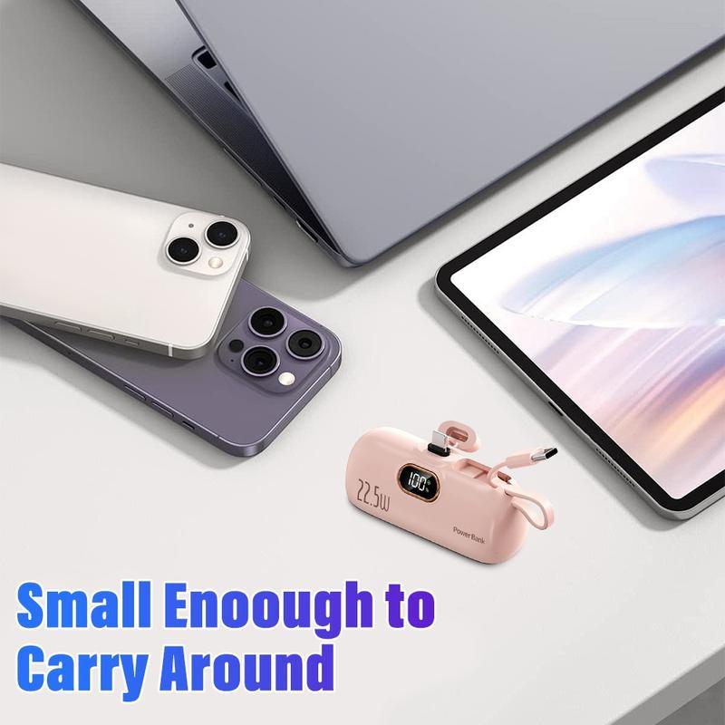 5000mAh Mini Portable Charger Power Bank for phone, Compatible with iPhones and Android phones, including Samsung models-22.5W Fast Charger with 3-Output and Digital Display, Lightwight and Compact