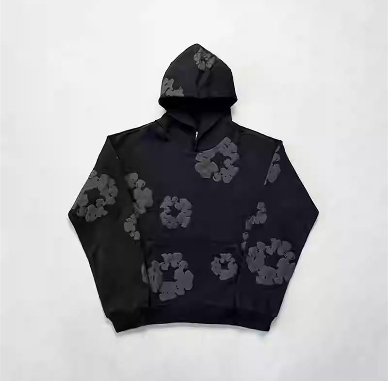 Denim Tears 2026 Women's Hoodie Set Cotton Foam Print Sweatpants Distressed American High Street Casual Sweatshirt Plus Size Black Short Sleeve Long Loose Fit Y2K Unisex 2-Piece Set Top Trouser Suits