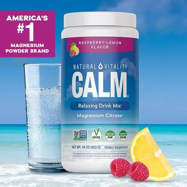 Natural Vitality Calm Magnesium 16oz Powder | Raspberry Lemon Flavored Supplement | Non-GMO, Vegan & Gluten Free Formula