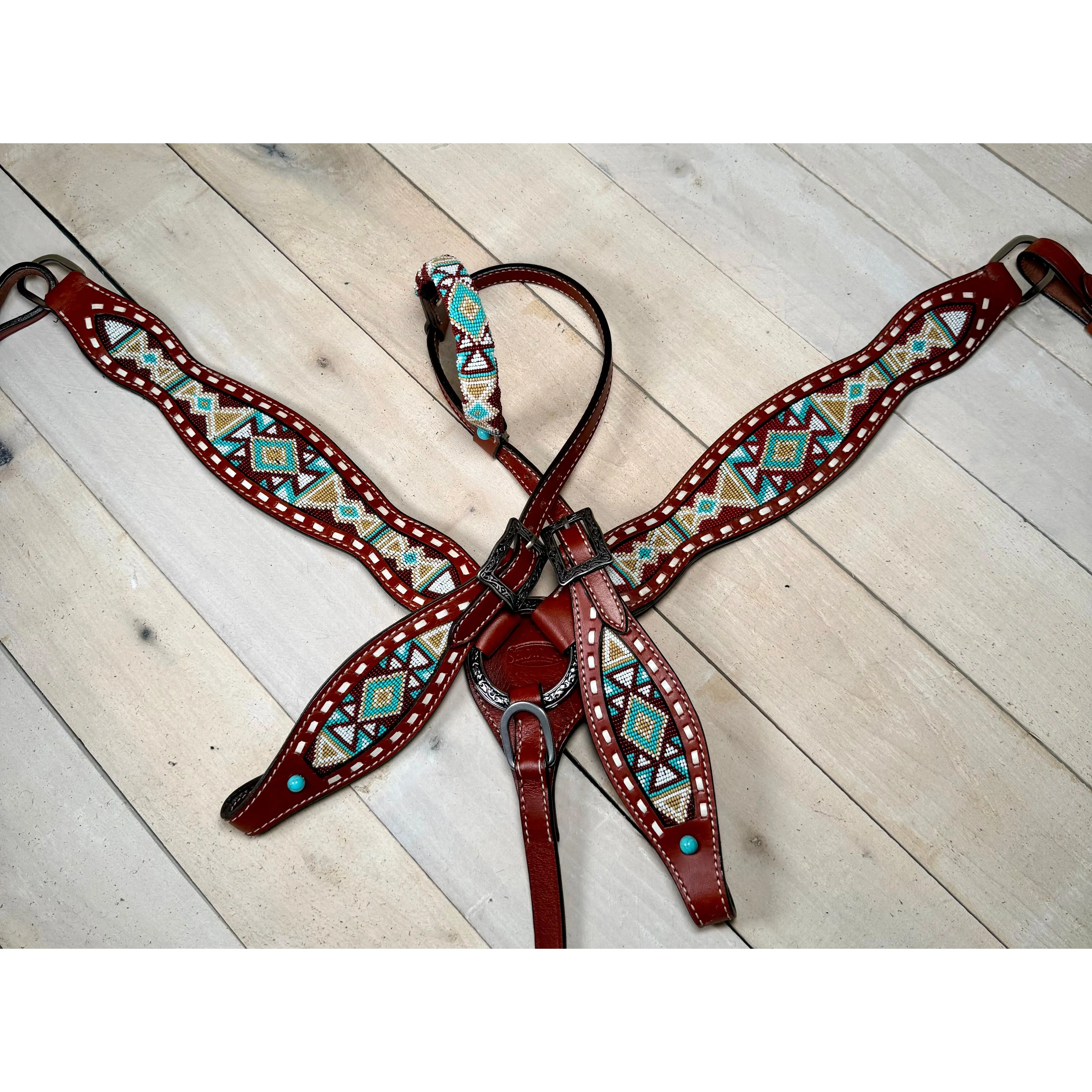 Navajo Teal and Brown Beaded Tack Set