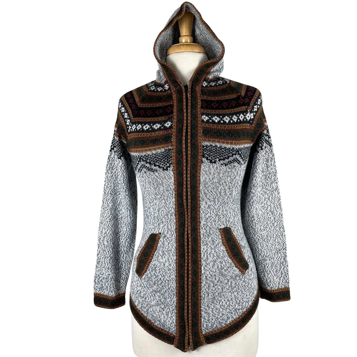 Women's Soft Hooded Alpaca Pullover Tops - Available in Gray, Brown, Wine Colors