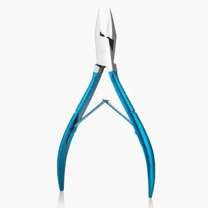 Right angle/curved angle, professional nail clipper - 120° angle stainless steel nail clipper, suitable for thick/ hard nails, double spring design, precise groove trimming tool for diabetic patients and home manicures (blue)