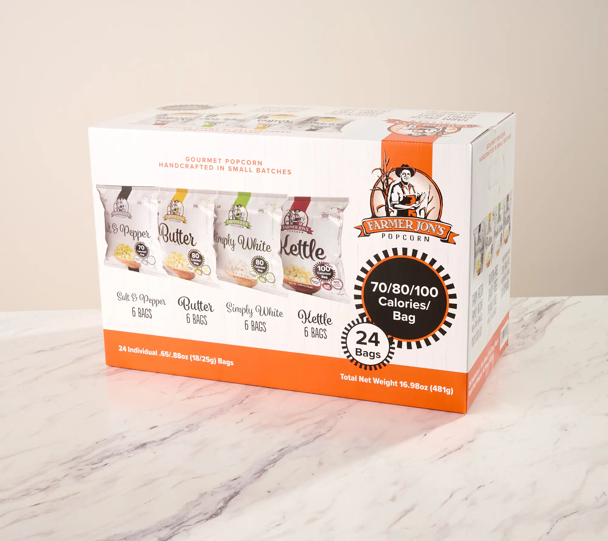Farmer Jon's (24) Single Serve Gourmet Popped Popcorn Bags