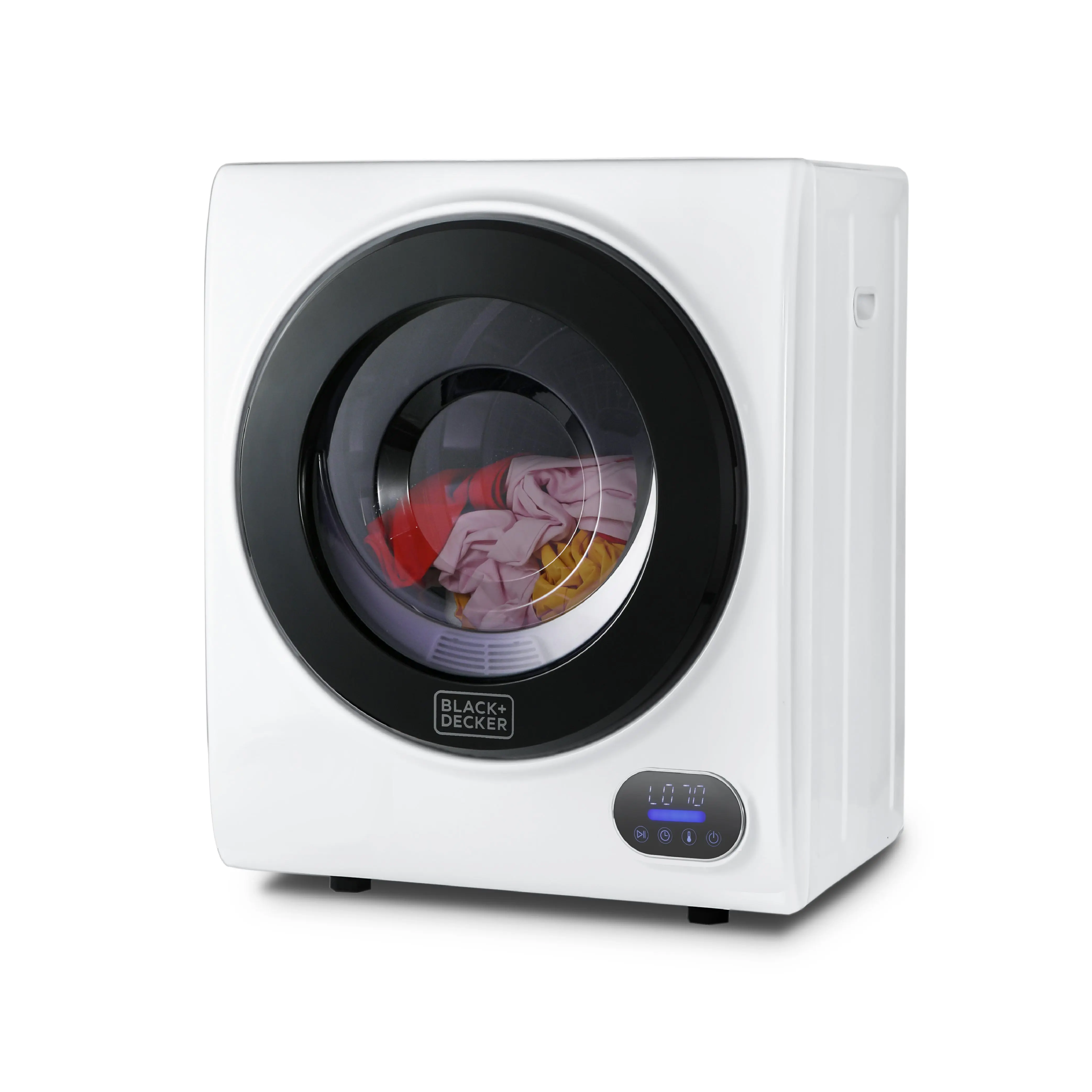 BLACK+DECKER Compact Portable Clothes Dryer Machine - 1.5 Cu Ft Vented Electric Home Appliance, 5.5 lb Capacity, 850W 120V, Stainless Steel Drum, 3-Prong Plug, White, BCED15, for Apartments & Small Spaces, Portable Dryer, Home Appliances