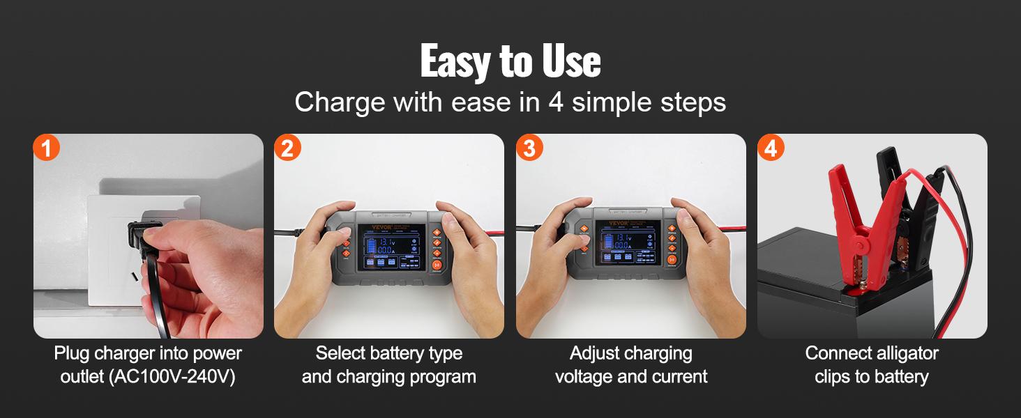 VEVOR Smart Battery Charger, Various specifications, Lithium LiFePO4 Lead-Acid (AGM / Gel / SLA) Car Battery Charger with LCD Display, Trickle Charger Maintainer Desulfator for Boat Motorcycle Lawn Mower Deep Cycle VEVOR Smart Battery Charger, Various specifications, Lithium LiFePO4 Lead-Acid (AGM / Gel / SLA) Car Battery Charger with LCD Display, Trickle Charger Maintainer Desulfator for Boat Motorcycle Lawn Mower Deep Cycle