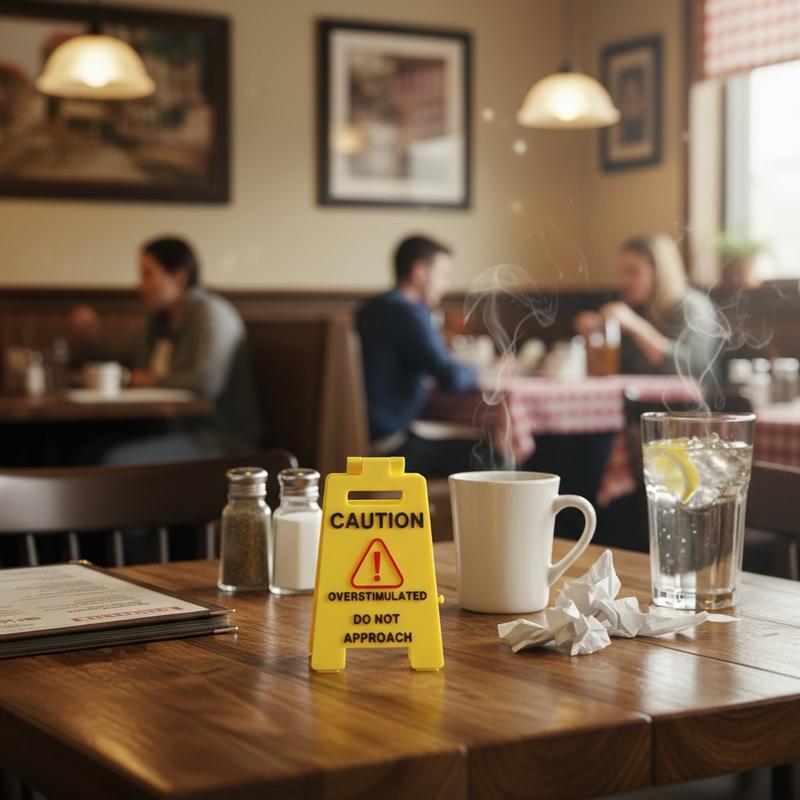 3D Printed Humor Caution Overstimulated Do Not Approach Desk Sign is a novelty office cubicle decor funny prank gift and White Elephant Present cute mini signage to signal boundaries