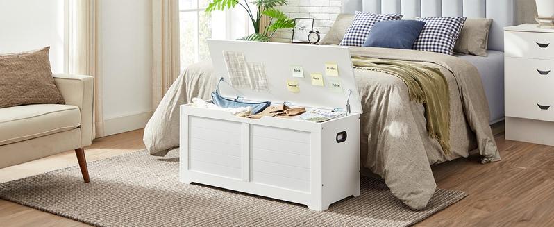 VASAGLE Storage Chest, Storage Trunk with 2 Safety Hinges, Storage Bench, Farmhouse Style,  for Entryway, Bedroom, Living Room