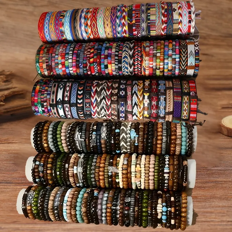72pcs Handmade Unisex Matching Bracelets, Bohemian Wooden Bead Set on a Stretch String for Everyday Wear, Bracelets Accessories, Beautiful Bracelets, Daily Use