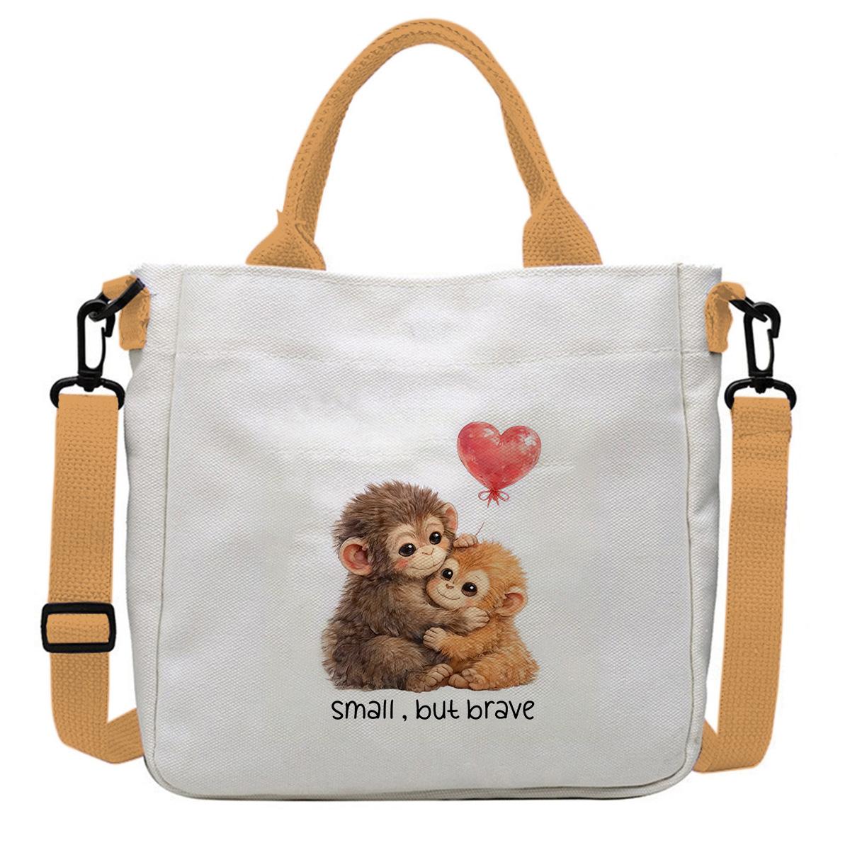 Punch Monkey Canvas Shoulder Bag - Funny "Be Brave" Graphic Crossbody Tote, 9 Inch Daily Work Purse Punch Monkey Canvas Shoulder Bag - Funny "Be Brave" Graphic Crossbody Tote, 9 Inch Daily Work Purse
