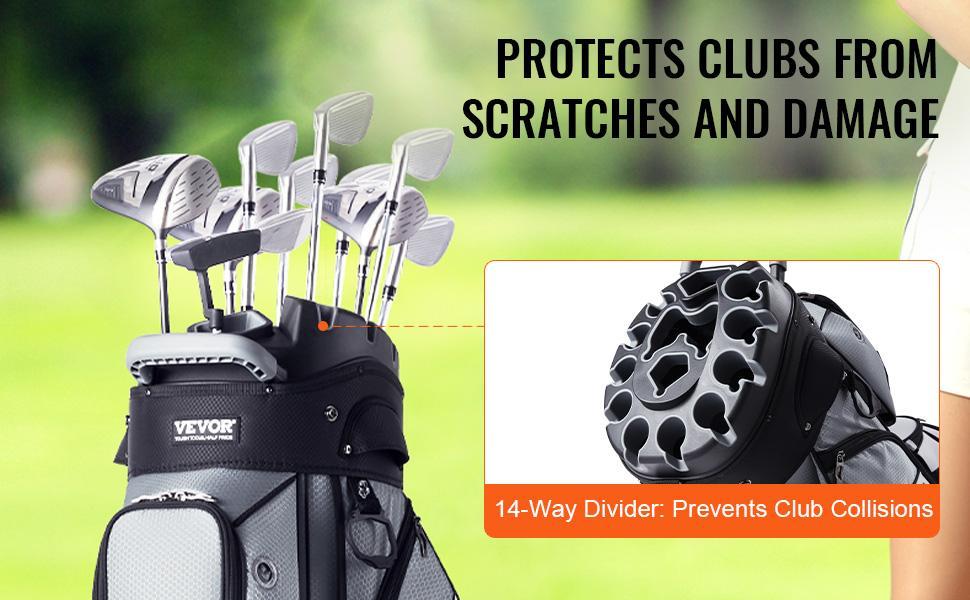 VEVOR Golf Cart Bag with 14 Way Organizer Divider Top, TikTokShopBlackFriday, 41” 13 Pockets Premium Nylon Cart Bag, Durable Golf Bags with Handles & Dust Cover & Detachable Straps for Men & Women, Black Color-Block