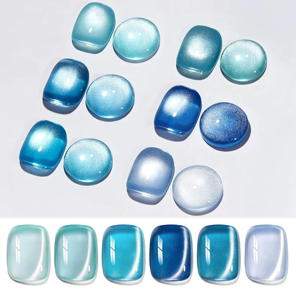 Beetles Jelly Cat Eye 6Colors Gel Nail Polish Set - Green Pink Blue Purple Cat Eye with Magnet Glitter Gel Soak Off UV Prismatic Mirage Collection Salon Nail Art Manicure Gift for Women Fall Nail Halloween Nail Black Friday Winter Nail Christmas Gift