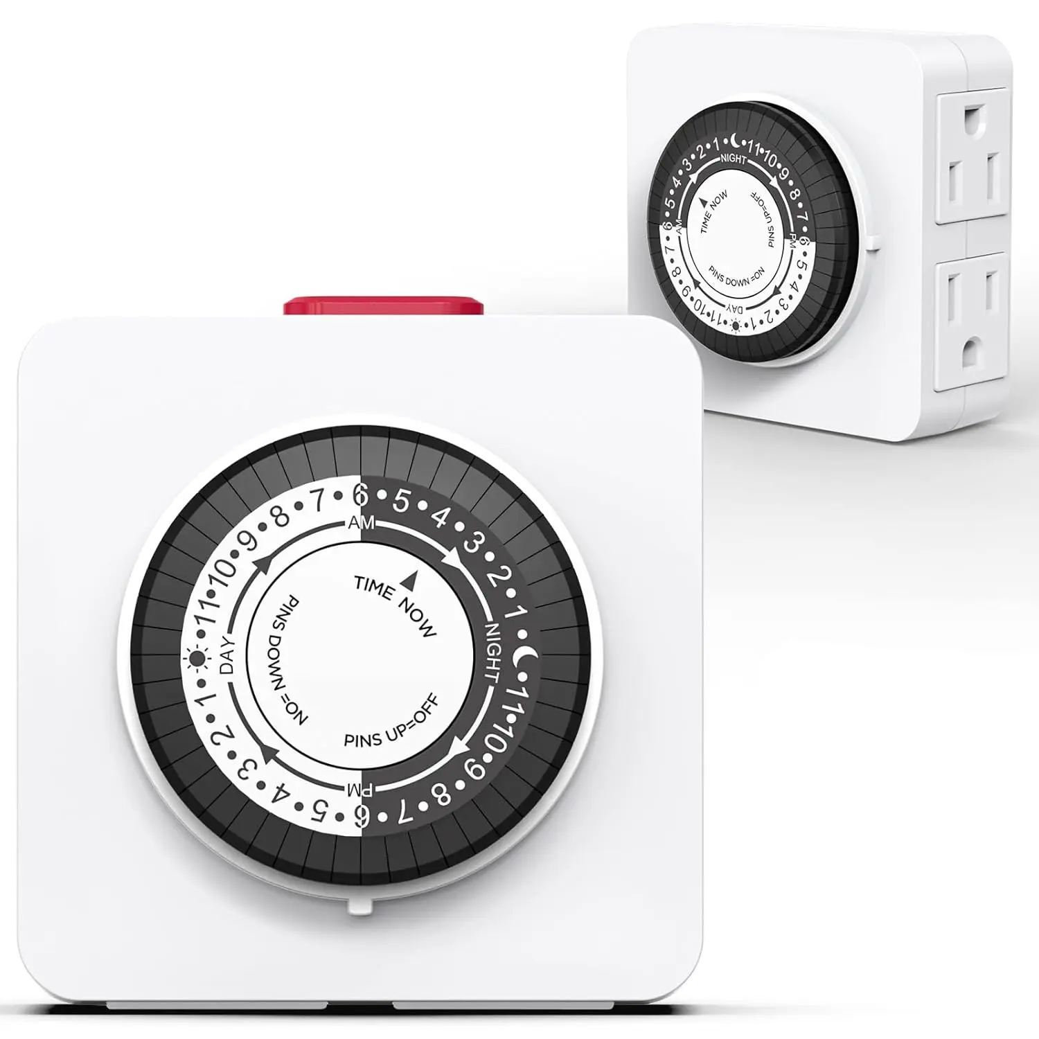 Timers for Electrical Outlets Indoor, 24-Hour Dual Outlet Timer, Christmas Tree Timer Indoor, 3 Prong Light Timers Indoor, Daily Cycle Lamp Timer, 125V 15A, ETL Listed, 2 Pack