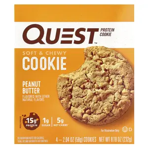 Quest Nutrition Protein Cookie, Peanut Butter, 4 Cookies, 2.04 oz (58 g) Each Quest Nutrition Protein Cookie, Peanut Butter, 4 Cookies, 2.04 oz (58 g) Each