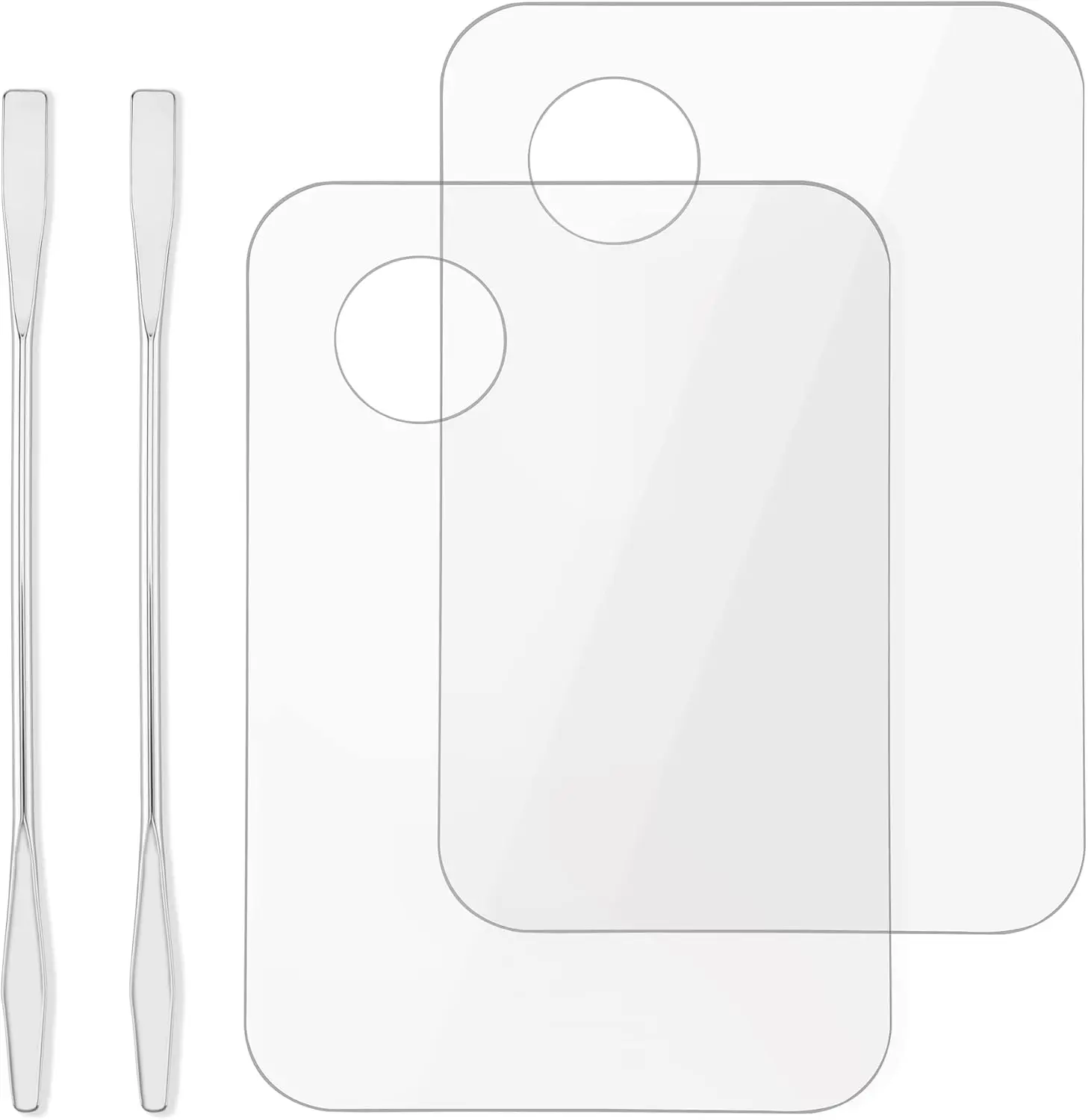 Makeup Mixing Palette 2-Piece Set - Transparent Acrylic Cosmetic Tray, Double-Ended Spatula, Easy-to-Clean for Home/Salon Makeup Tools Use, Two Piece Set